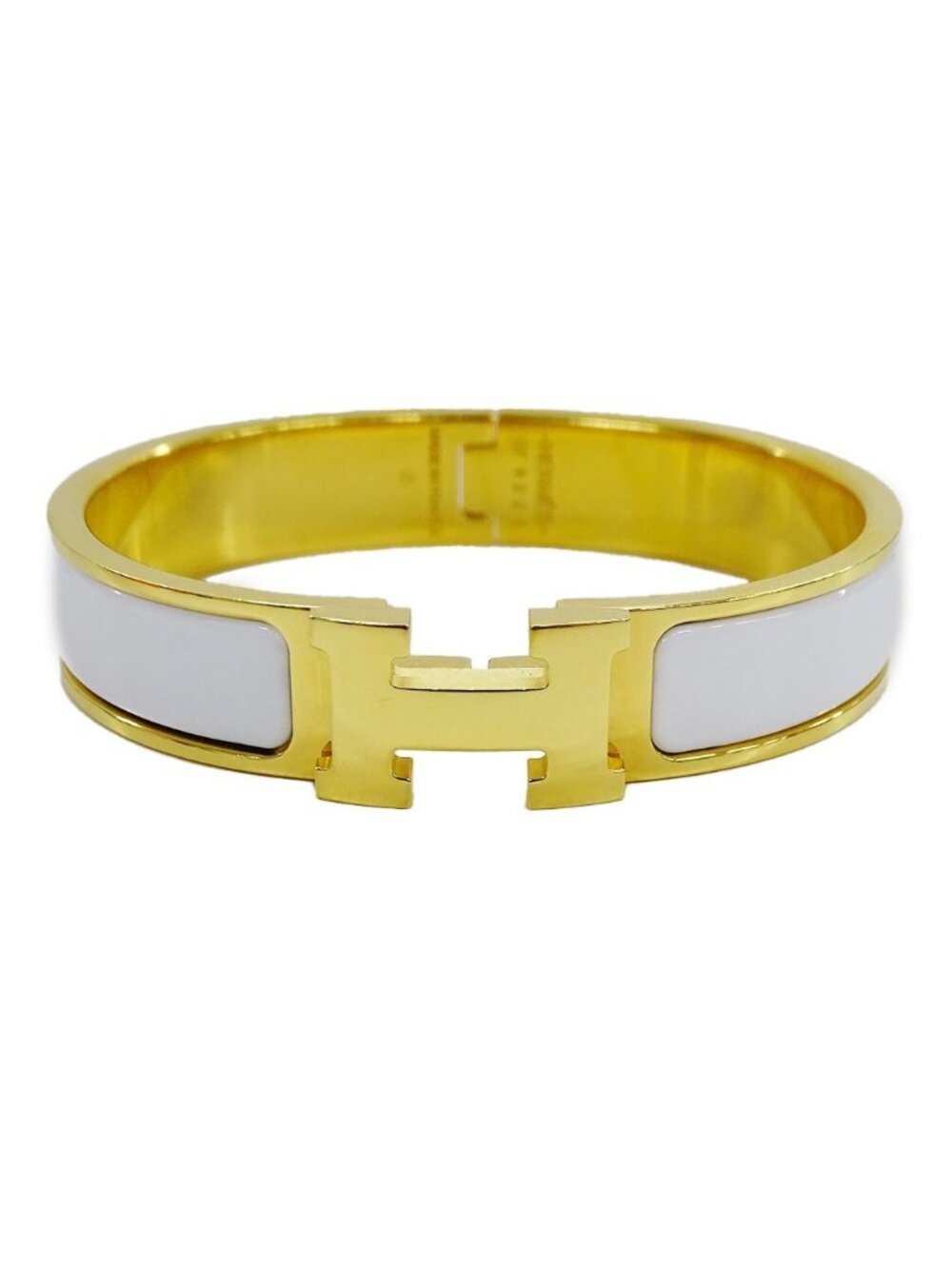 Hermes Bangle Bracelet Clic H Gold Plated White